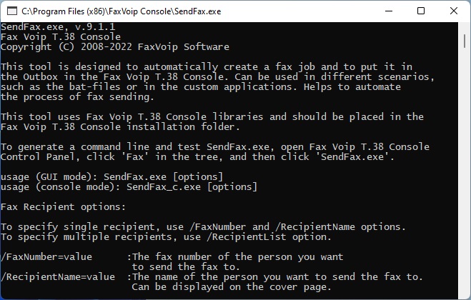 SendFax.exe command line tool