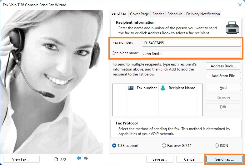 Fax Voip T.38 Console Send Fax Wizard