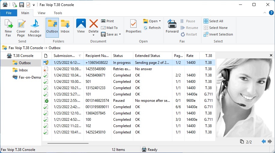 Fax Voip T.38 Console - Outbox