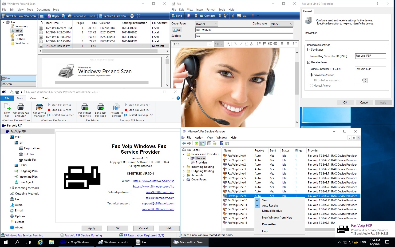 FSP, Fax Service Provider, Windows Fax Service, VOIP, FOIP, T38, T.38, H323, H.323, SIP, Windows Fax and Scan, Microsoft Fax, PBX, Telephony, Fax, Telephone, Phone, Voice over IP, Fax over IP, Gateway, Fax, Modem, Caller ID, DID, Email2Fax, Fax2Email