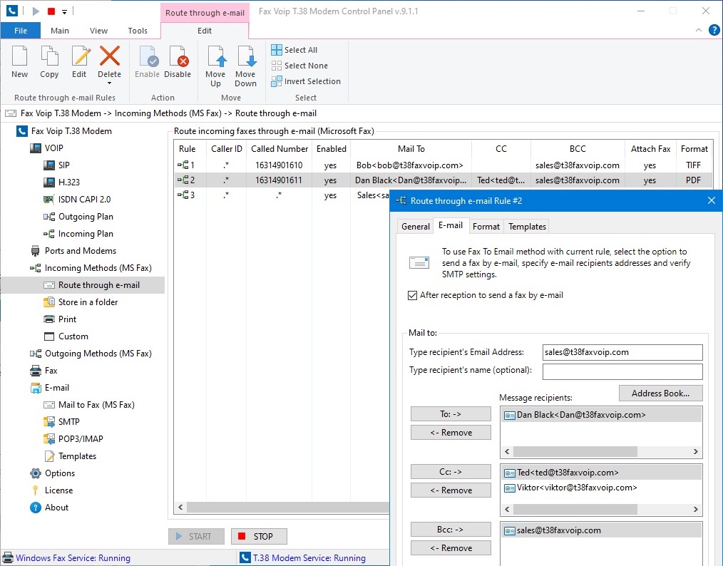 Route faxes through e-mail