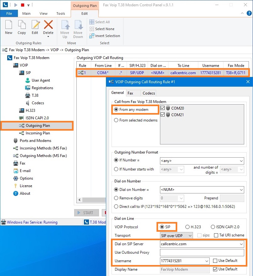 Configure Outgoing Plan