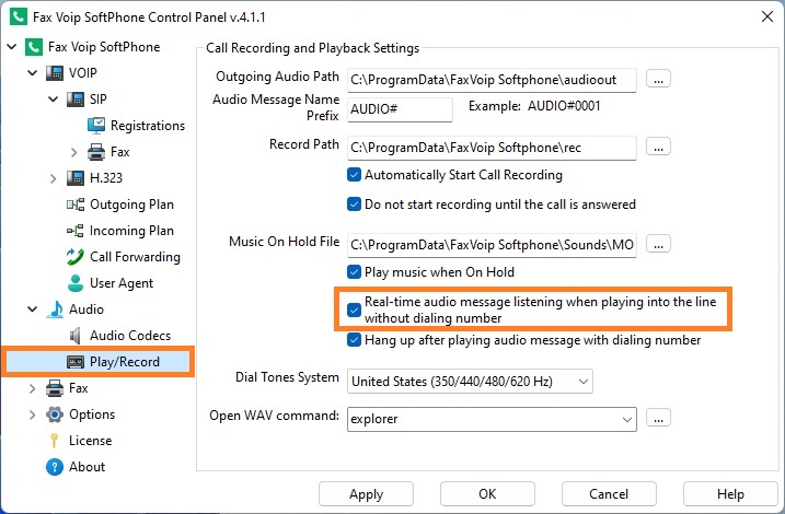 Listen to a telephone line when playing a message